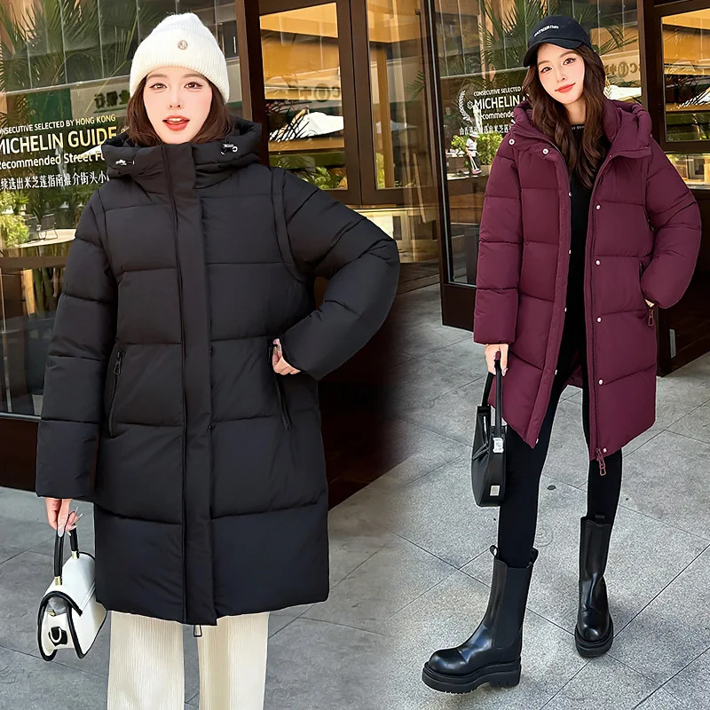 Parkas Women Mid Length Coats Hooded Zipper Jackets Casual Loose Sleeve Thick Warm Y2k Streetwear Elegant Autumn Winter 2025