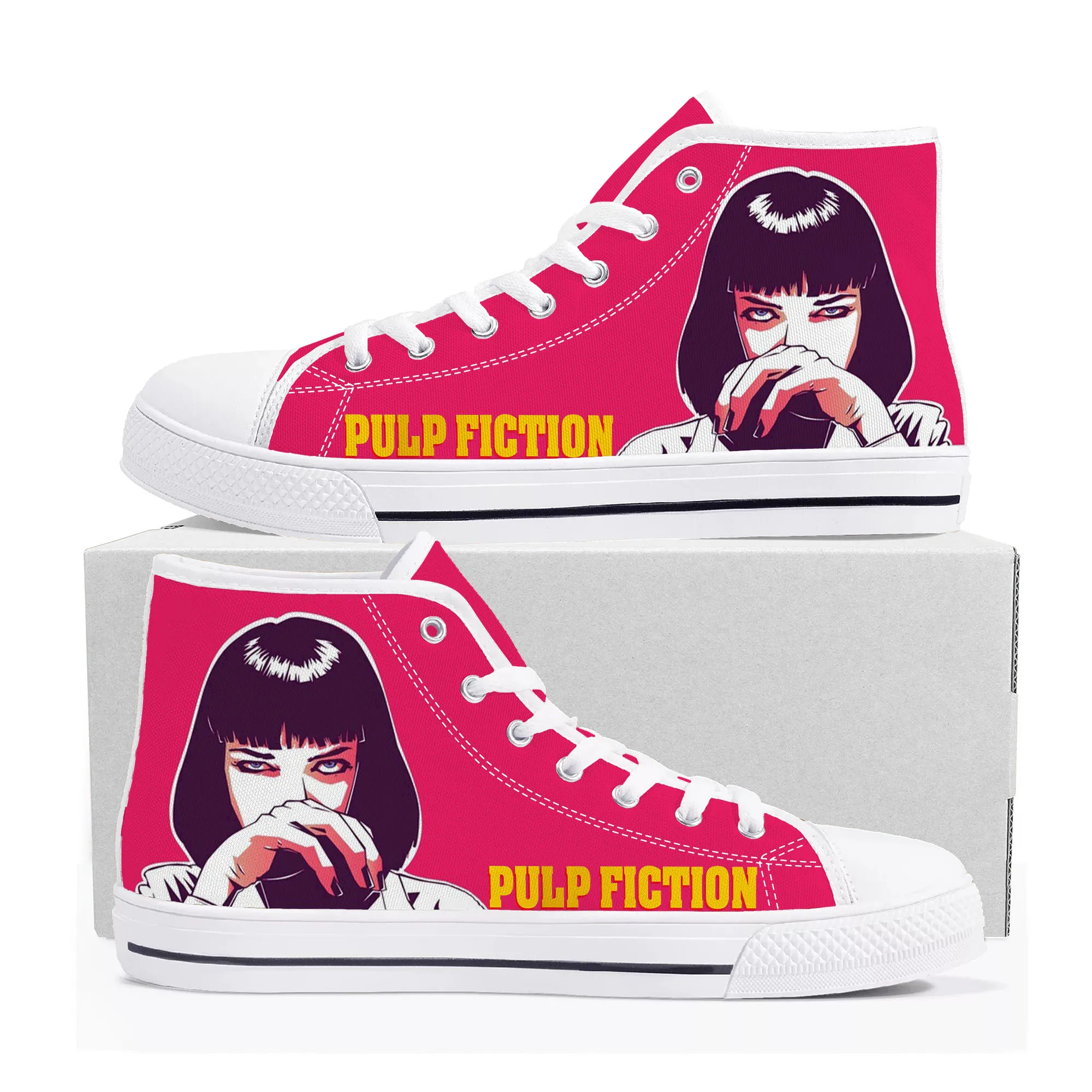 Pulp Fiction-Zapatillas altas de lona para hombre y mujer, zapatos informales hechos a medida, calzado personalizado, de alta calidad