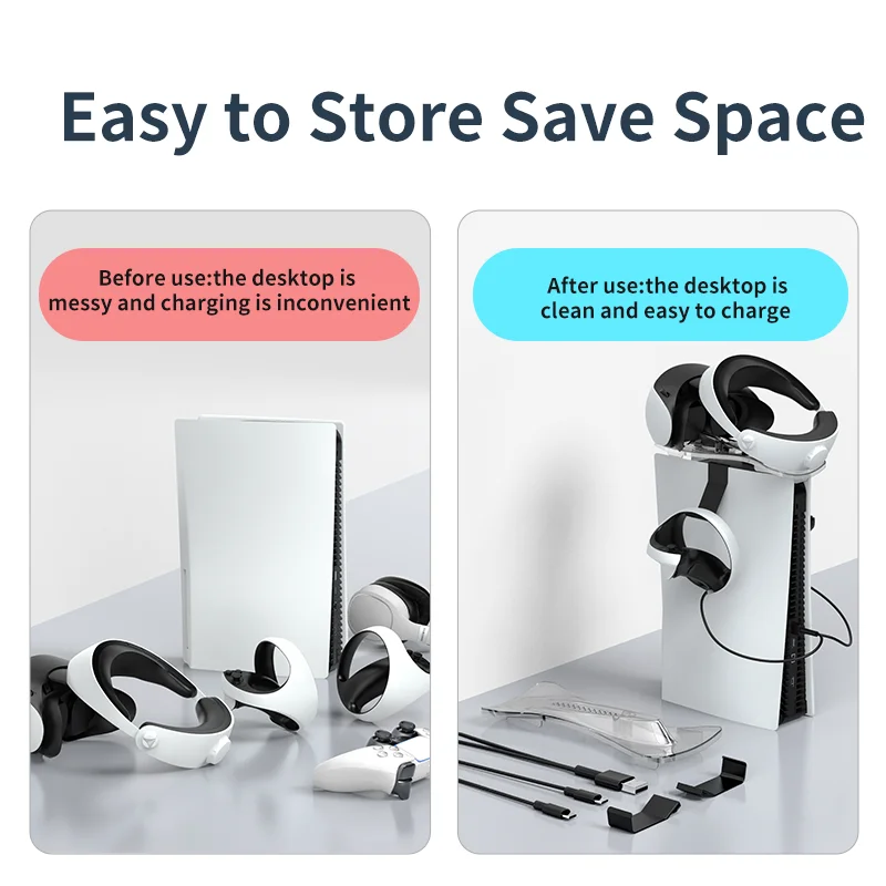 Kit dudukan pengisi daya untuk konsol PS5 dudukan braket Headset kabel pengisi daya untuk aksesori pengisian pengontrol PS5 VR2 untuk PS VR2
