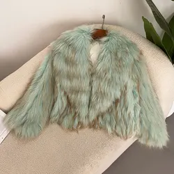 Real Natural Raccoon Fur Jacket New Fluffy Luxury Fur Knitted Coat Women Winter Overcoat Natural Fur Collar Outerwear Short