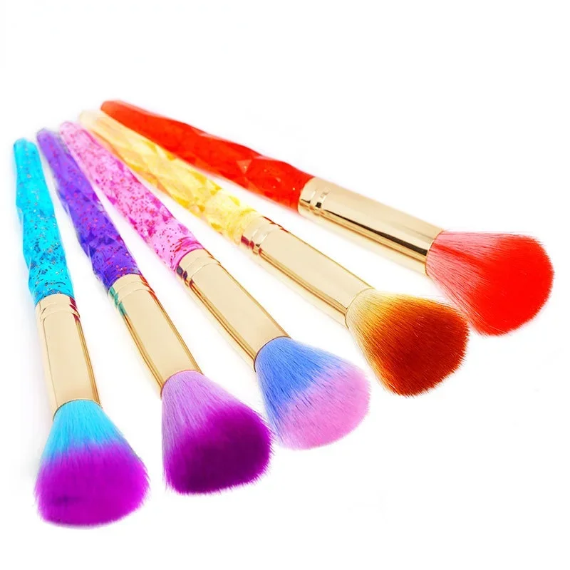 1pcs Mermaid Rainbow Handle Soft Fluffy Nail Art Brush Pen Dust Clean Glitter Powder Remover Makeup Manicure Tools