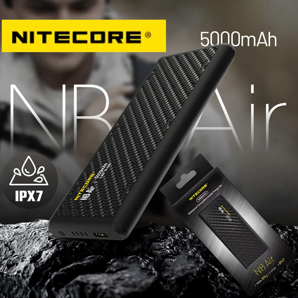 100%Original For NITECORE NB Air Power Bank 18W5000mAh Carbon Mobile Powerbank IPX7 Waterproof USB-C Fast Charge PD QC3.0 Output