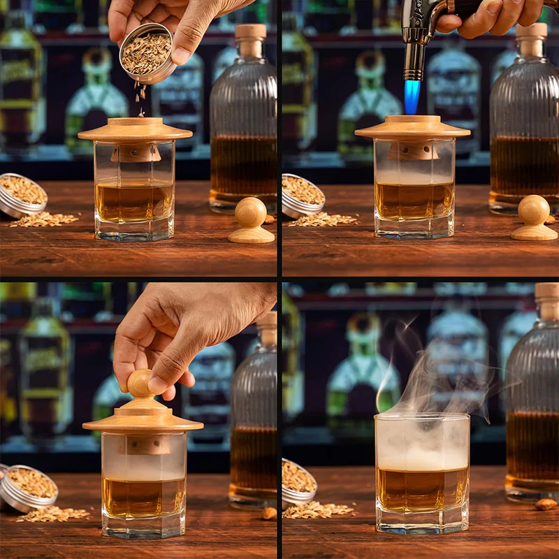 طقم مدخن كوكتيل الويسكي الفاخر مع 6 رقائق خشبية ومرشحات معدنية، مجموعة أدوات مهوية الأكسدة السريعة للمنزل/الهدايا الفاخرة #3
