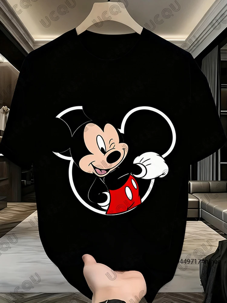 Koszulka bawełniana dla par z nadrukiem Myszki Miki Disneya na Walentynki 2026, damska i męska, letnia, codzienna, oversize, topy w stylu Y2k