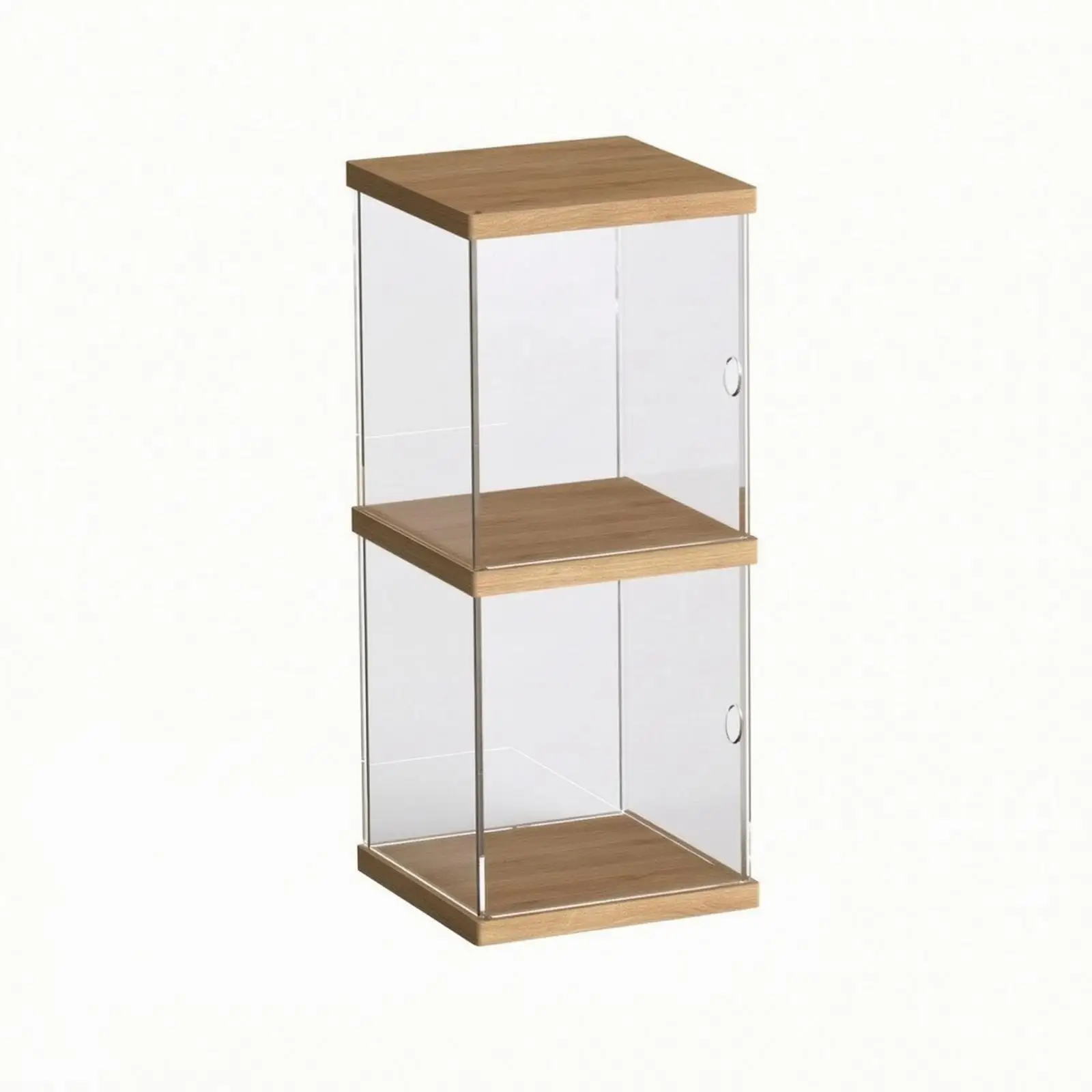 Tabletop Display Case Square Display Case with Wood Base Clear Transparent for Collectors, Desk, Shelf
