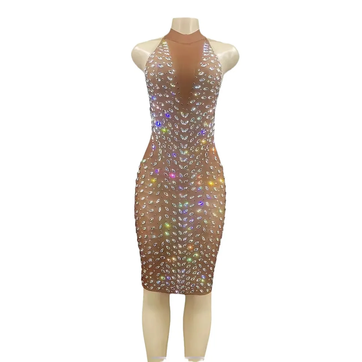 

Birthday Outfit New Elegant Backless Casual Dress Women's Summer Sexy Colorful Rhinestones Vestidos Fiesta De Lujo Party Dresses