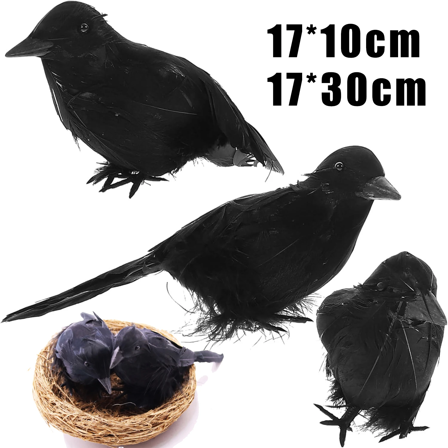 Realistic Halloween Crow Decor Lifelike Feather Ravens Miniature Set Haunted Graveyard Prop Scary Display Static Cling Perch