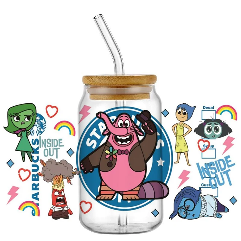 Funko Inside Out 2 Emotions UV DTF Cups Wraps Transfer Libbey 16oz Glass Tumbler Waterproof DIY 3D Decal For 16oz Libbey
