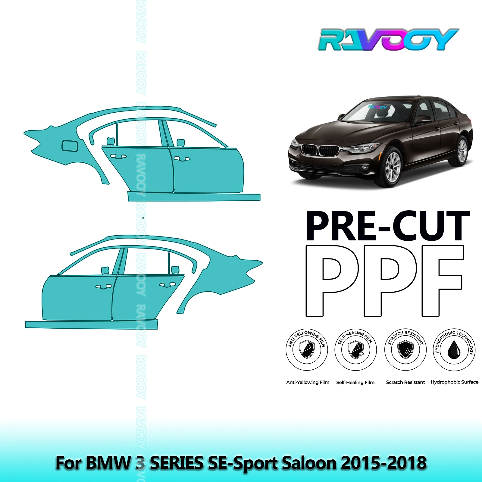 

For BMW 3 SERIES SE-Sport Saloon 2015-2018 8.5mil Clear Matte Pre-Cut PPF Door & A/B Pillar Kit TPU Paint Protection Film Set