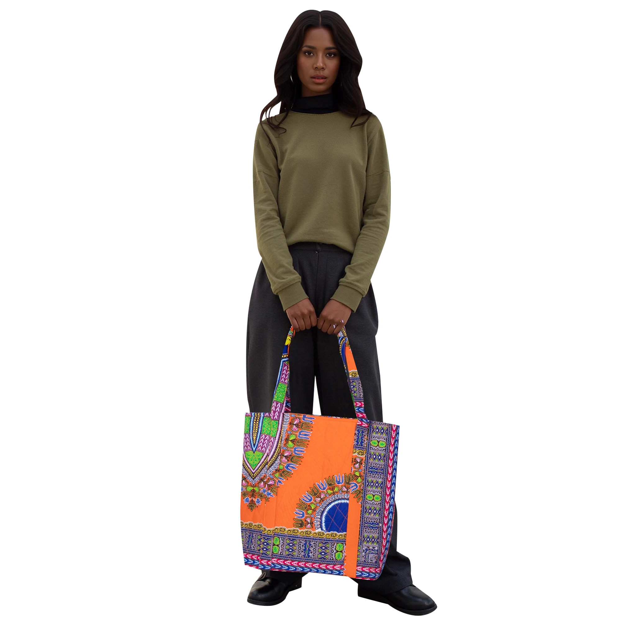 Fotografia 4: Bolsa de lona feminina africana, bolsa vintage com estampa para compras, designer de luxo WYB1095