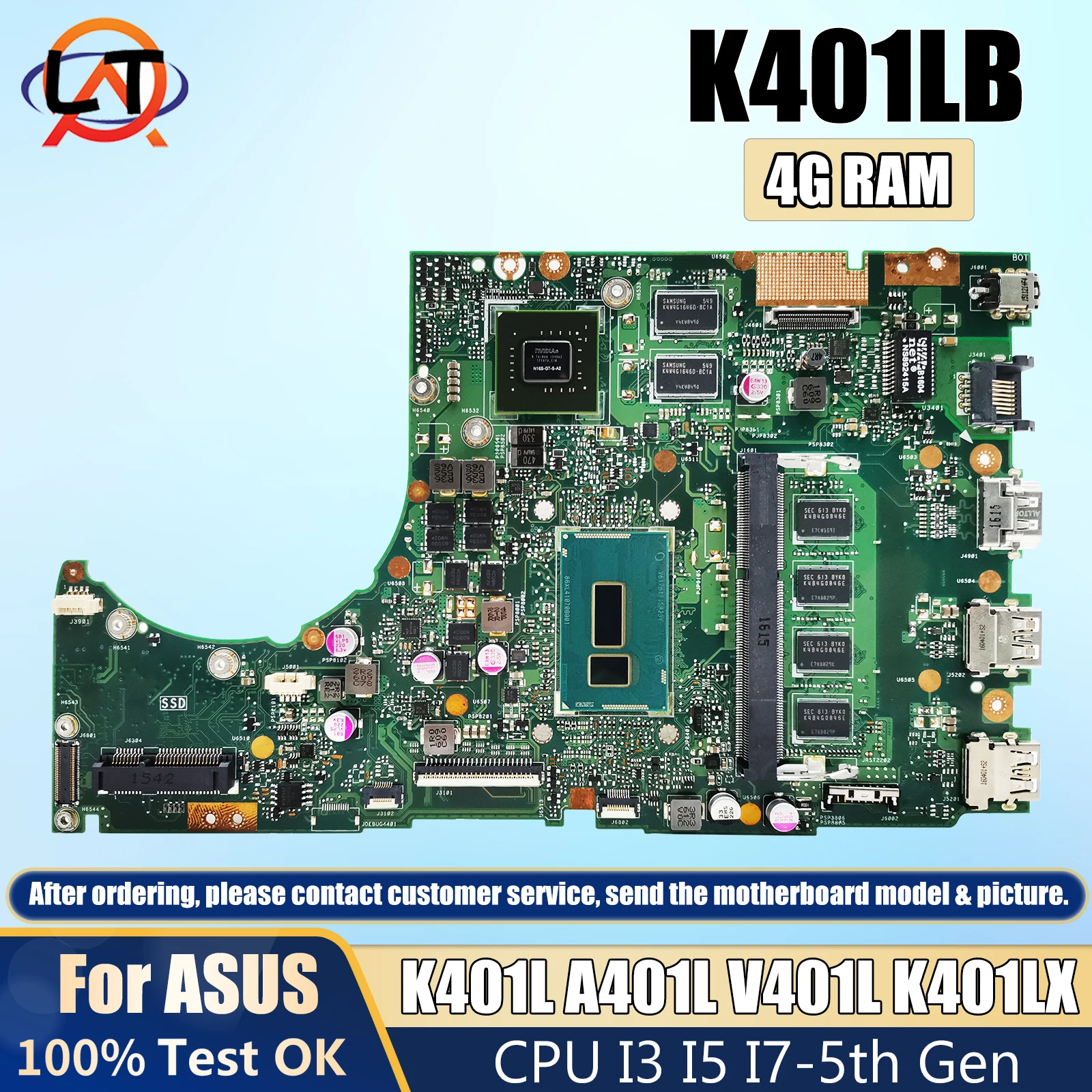 K401LB notebook Mainboard For ASUS K401L A401L V401L K401LX Laptop Motherboard CPU I3 I5 I7-5th Gen 4G RAM GT940M/V2G