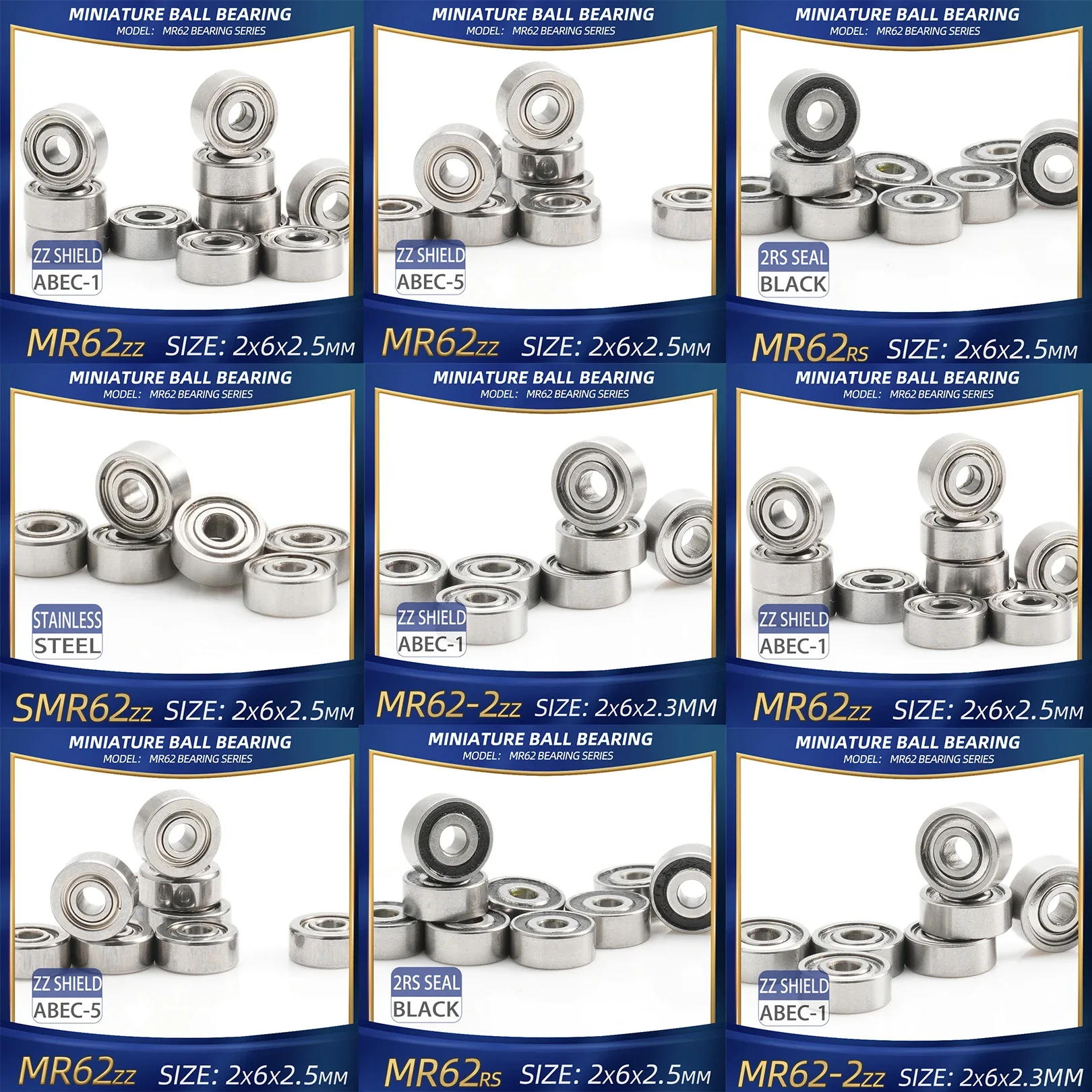 FUSHI MR62 ZZ Lager 2x6x2,5 mm 10 Stück MR62ZZ MR62RS Handstücklager für Grafikkarte High Speed für Motor