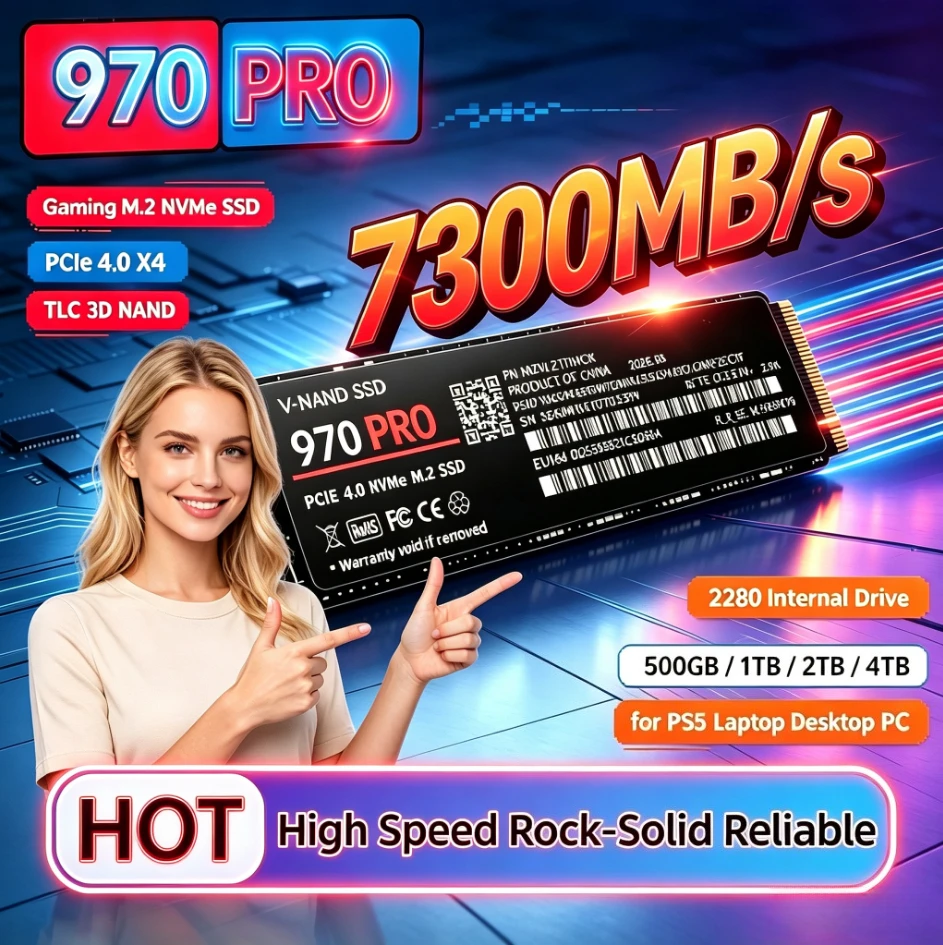 970 PRO Gaming M.2 NVMe SSD PCIe 4.0 X4 7300MB/s TLC 3D NAND 2280 Internal Drive 500GB 1TB 2TB 4TB for PS5 PC Desktop Laptop.