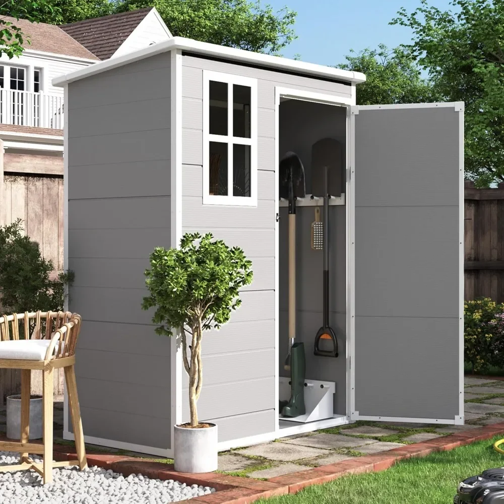 

5x3 FT Outdoor Storage Shed, Plastic Garden Sheds, Outside Sheds & Outdoor Resin Shed with Lockable Door