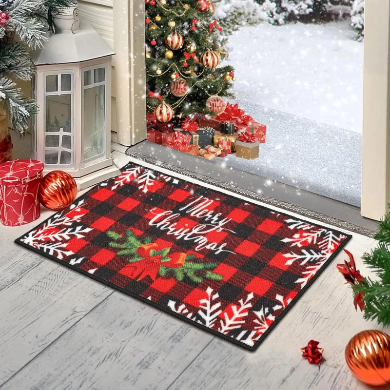 Christmas door mat 61X90cm red anti slip entrance mat snowflake indoor front and rear door floor mat decoration