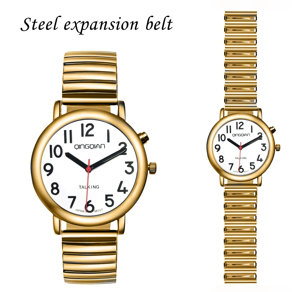 QINGQIAN Russian talking watch,Suitable for the elderly and visually impaired,Alloy shell, stainless steel strip, unisex