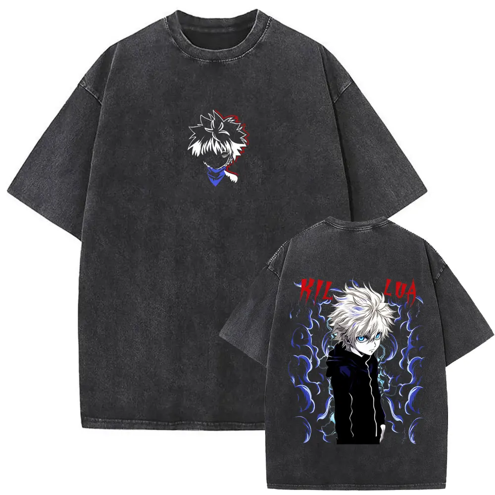 Gewaschenes Vintage Anime Hunter X Hunter Chrollo Lucilfer T-Shirt für Männer und Frauen Retro Manga Harajuku T-Shirts Übergroße Herren-T-Shirts – Detail 3