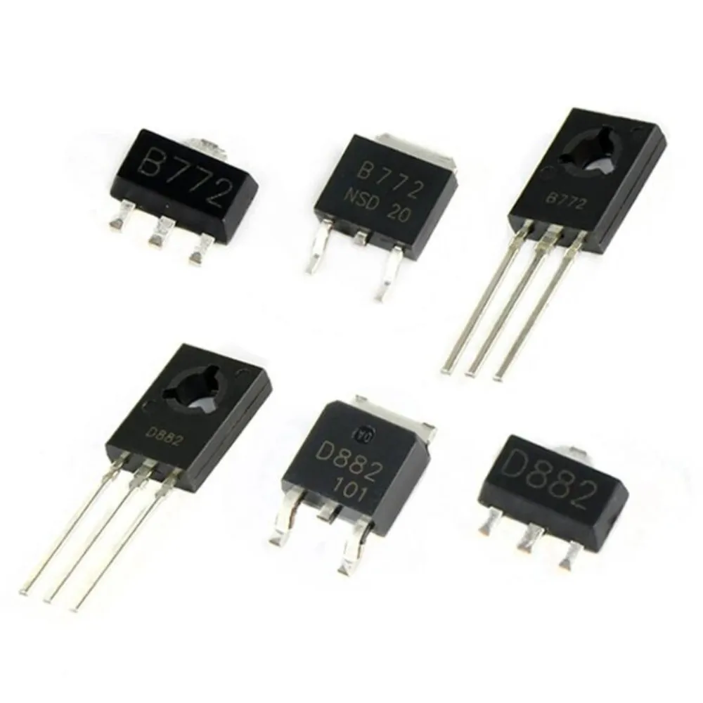 10-20PCS 2SB772 2SD882 Transistor 3A/40V PNP/NPN SMD B772 D882 SOT-89/SOT252 In-line TO-126