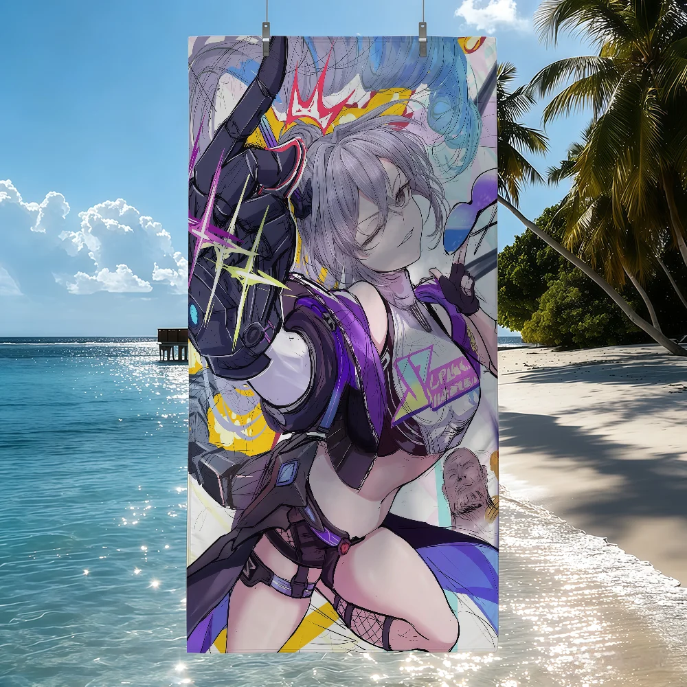 Silver Wolf Honkai Star Rail Game Cool Towel Sports Quick Dry Travel Camping Sandproof Soft Light Large Beach Towel