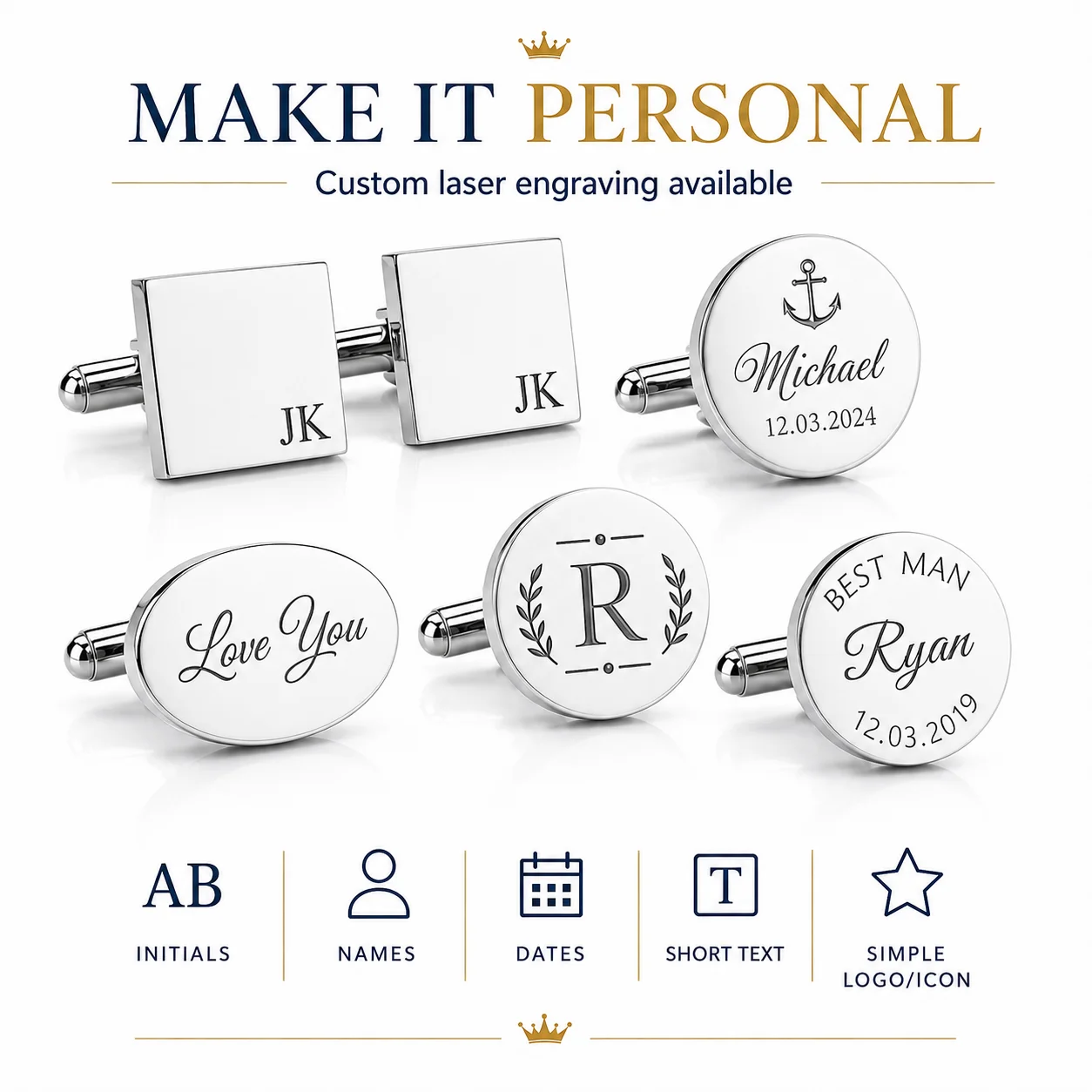 Personalized Man Cufflinks Stainless Steel Shirt Cuff Button Custom Wedding Father's Gifts Mens Cufflinks
