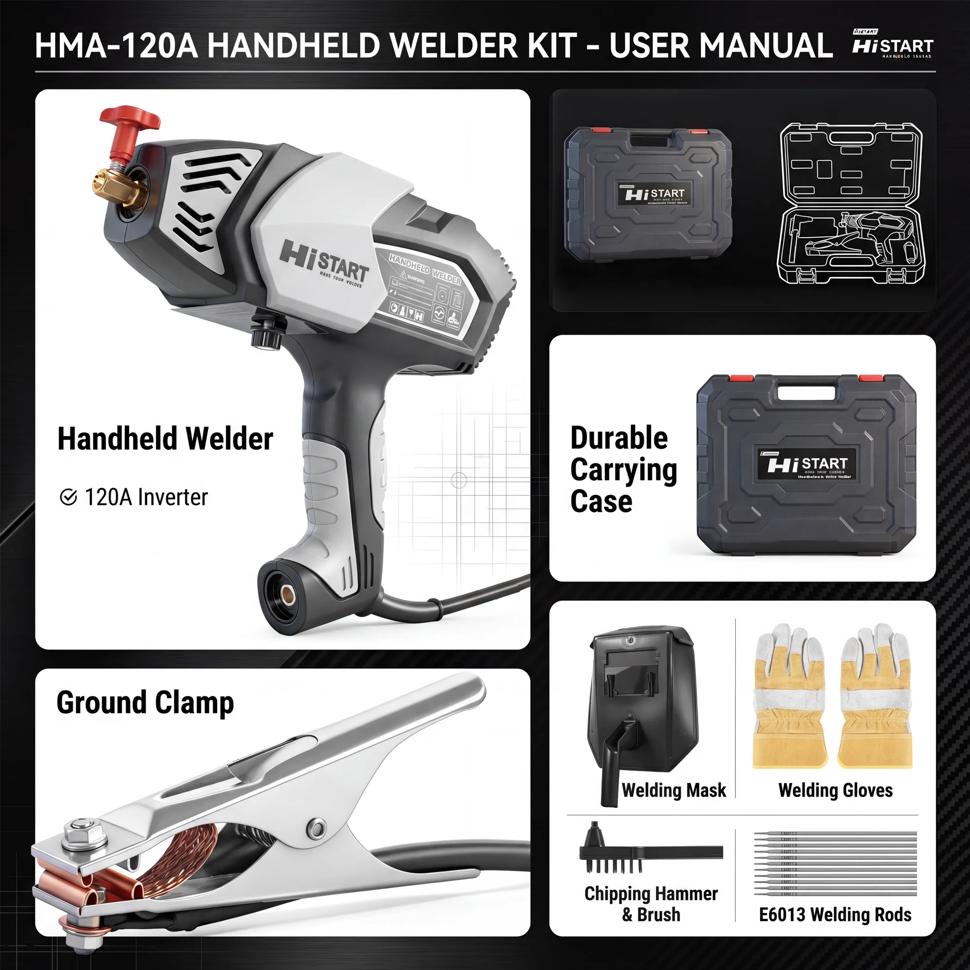 120A Handheld ARC Welder Machine Kit, 4600W IGBT Inverter Portable Stick Welder with Digital Display, 20‑120A 5‑Level Current Adjustment, Beginner‑Friendly Welding Tool with Complete Accessories for Iron, Carbon & Alloy Steel
