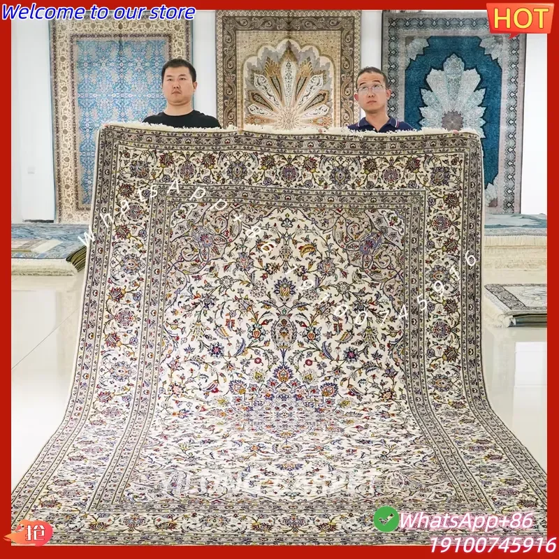 CECertificate 201x310cm Handmade Wool Rugs Ivory Hand-knotted Home Woolen Carpet