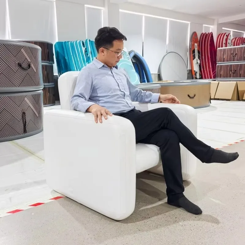 White popular wholesale factory single drop needle inflatable sofa chair outdoor camping beach leisure air cushion furniture