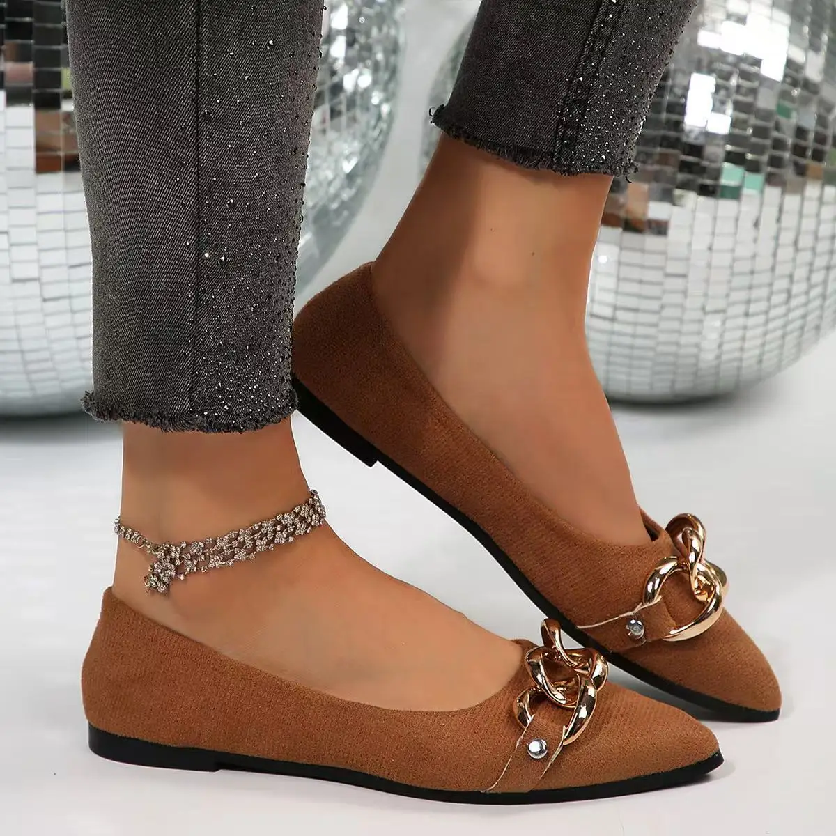 Women Flats All-Match Casual Sneakers Female Autumn Pointed Toe Shallow Mouth Shoes Women Soft on Dress Loafers Zapatos De Mujer