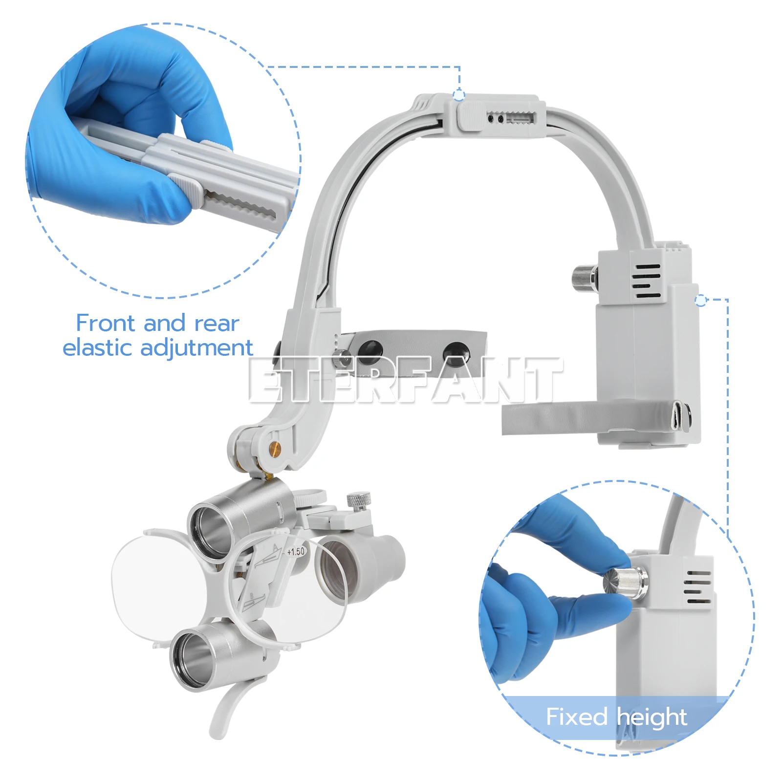 

ETERFANT 3.5X-420 mm Dental Surgical Headband Binocular Loupes with 5W LED Head Light 2 Leds Gray