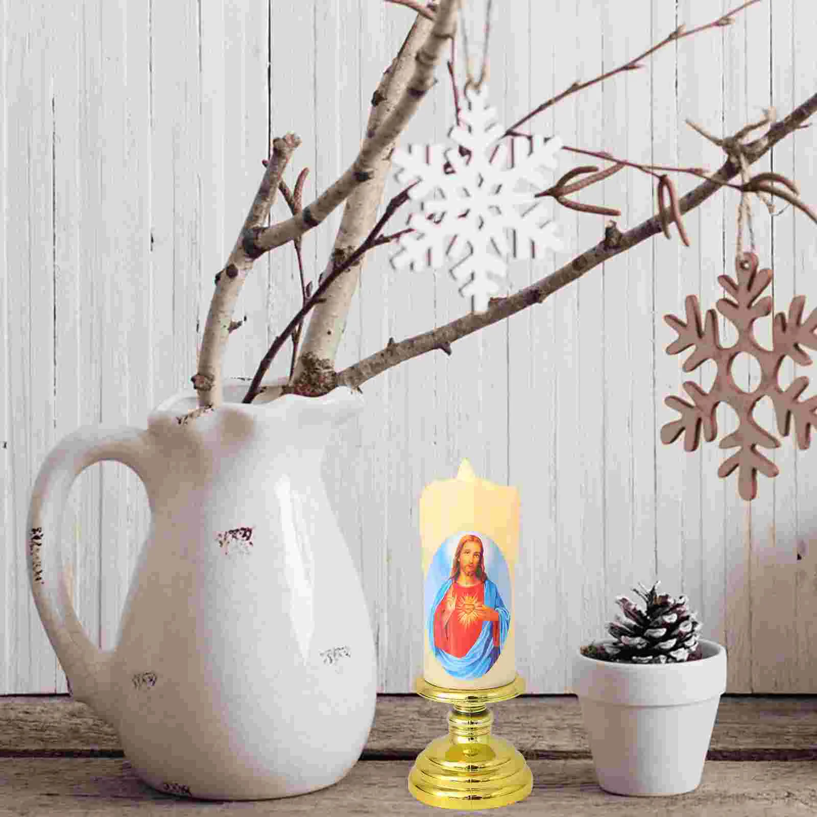 Velas de oración católica de centro de mesa LED electrónico luces alimentadas brillo cónico