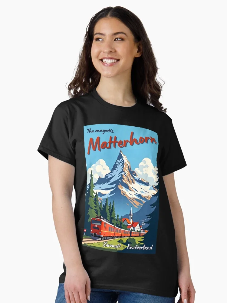

Дорожная иллюстрация Matterhorn с графическим принтом, летние роскошные брендовые хлопковые мужские и женские футболки с короткими рукавами, уличные футболки