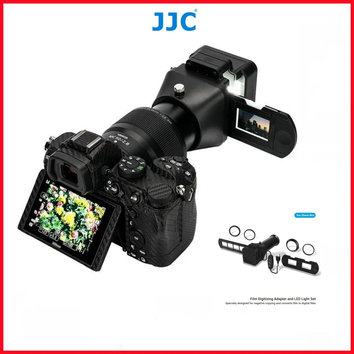 JJC 35mm 필름 디지털화 어댑터 및 LED 조명 네거티브 스캐너 슬라이드 디지털 컨버터(니콘 D850용)는 니콘 ES-2를 대체합니다.