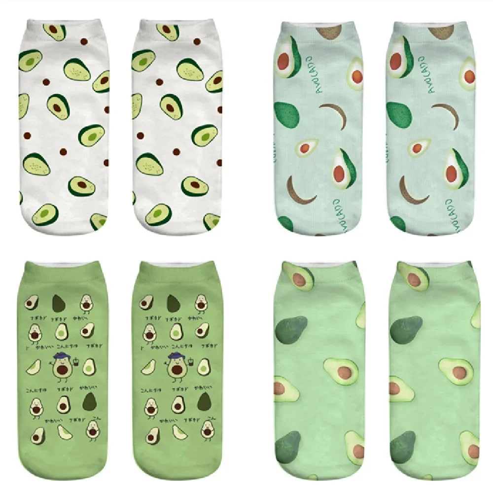 1 Pair New 3D Printed Cartoon Happy Avocado Cool Fashion Funny Fruit Women Socks Unisex Short Sox Art Novelty Gift Dropship