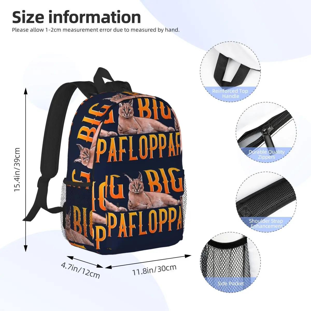 Big Floppa Funny Backpacks Boys Girls Bookbag Cartoon Students School Bags Travel Rucksack Shoulder Bag Large Capacity