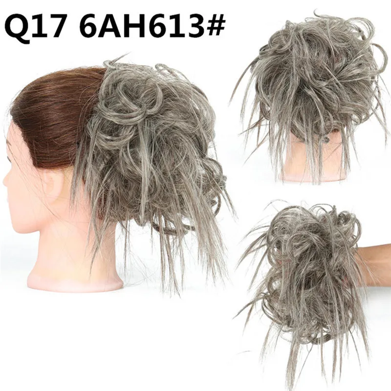 Synthetischer, unordentlicher, flauschiger Haarknoten, zerzaustes Haarteil, elastisches Band, Chignon, Haargummi, Pferdeschwanz-Erweiterungen, Haarschleife für Frauen – Detail 8
