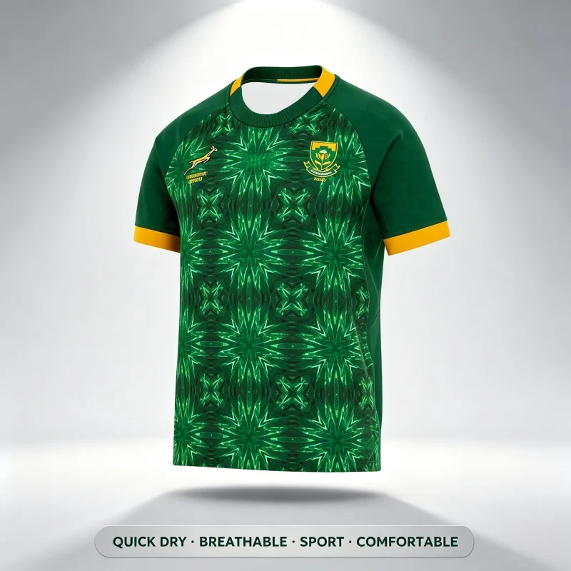 26-27 South Africa Springboks Rugby-Trikot, Herren- und Damen-T-Shirt, atmungsaktiv, schnelltrocknend, Streetwear-Kleidung, Eltern-Kind-Set – Detail 1