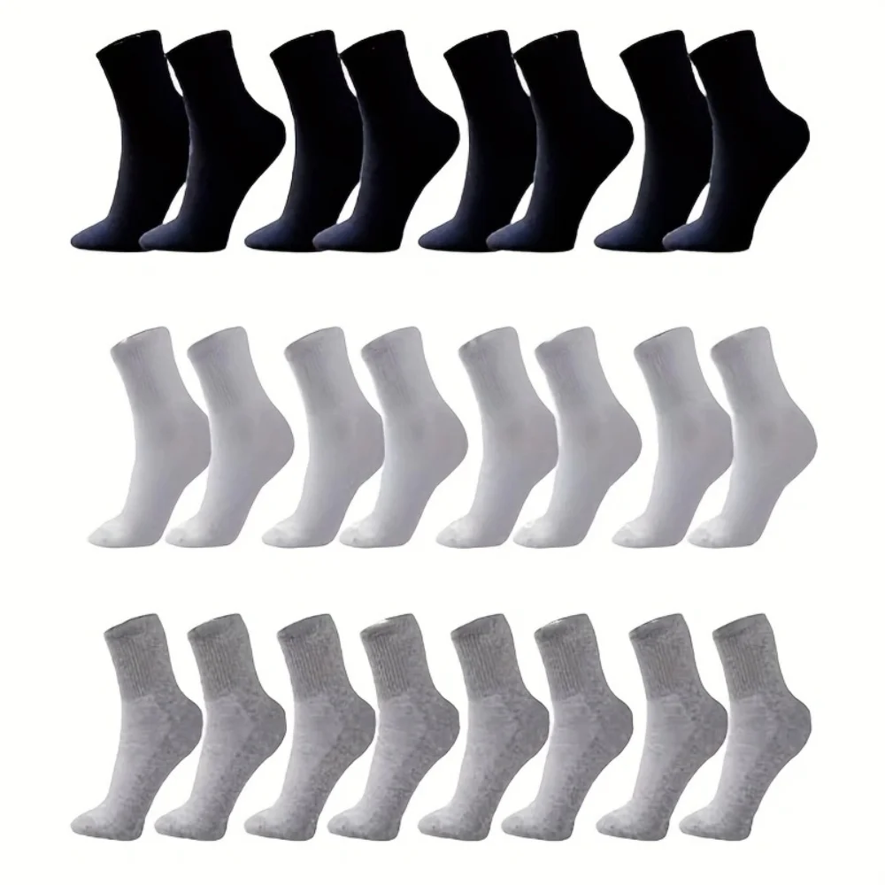 5 Pairs of Unisex Pure Color Black and White Mesh Thin Breathable Mid-Calf Socks