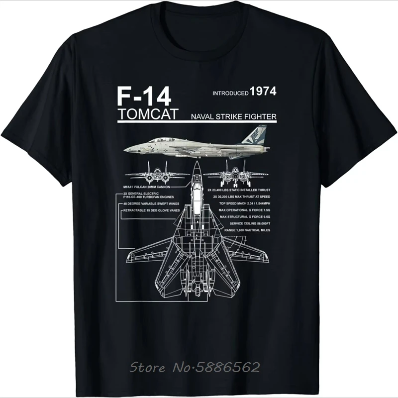 F-14 Tomcat Naval Fighter Jet Diagram تي شيرت عادية القطن س الرقبة تي شيرت للجنسين القطن التي شيرت ملابس للرجال الشارع الشهير
