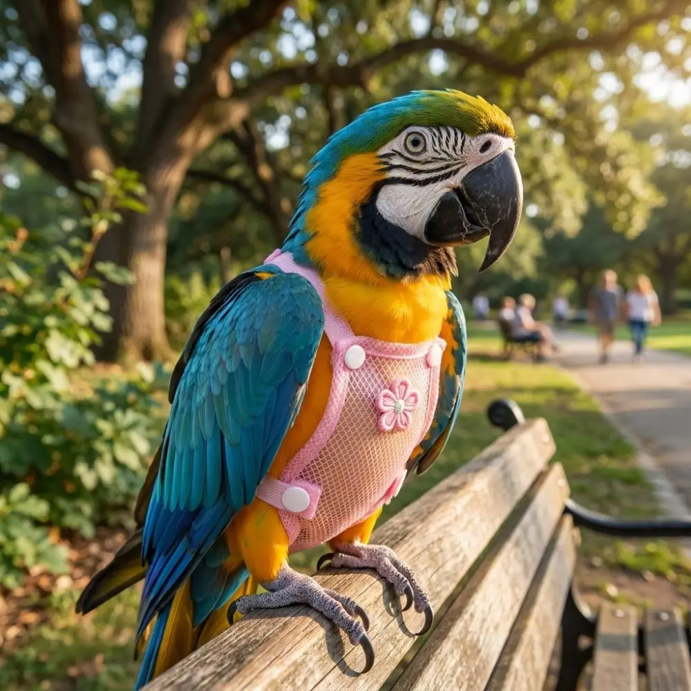 Breathable Mesh Pet Parrot Diaper with Leash Adjustable Bird Flight Suits Washable Snap-Closure Parrot Flying Clothing