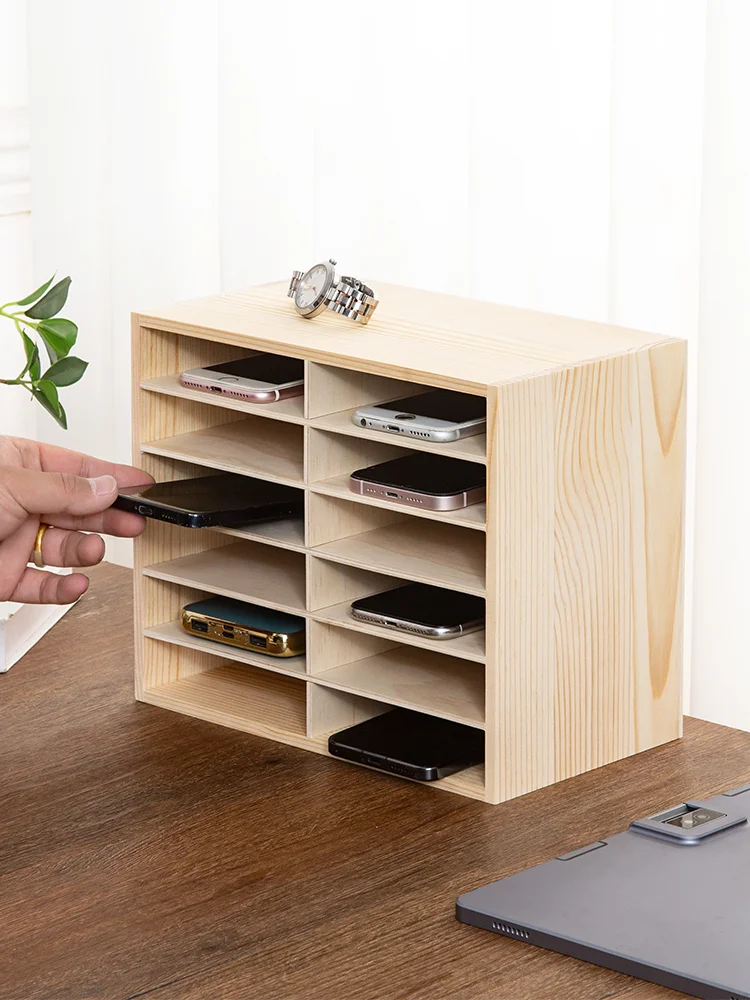 Desktop Mobile Phone Storage Box Meeting Phone Management Box Single Tempered Glass  Classification Organizer Rack