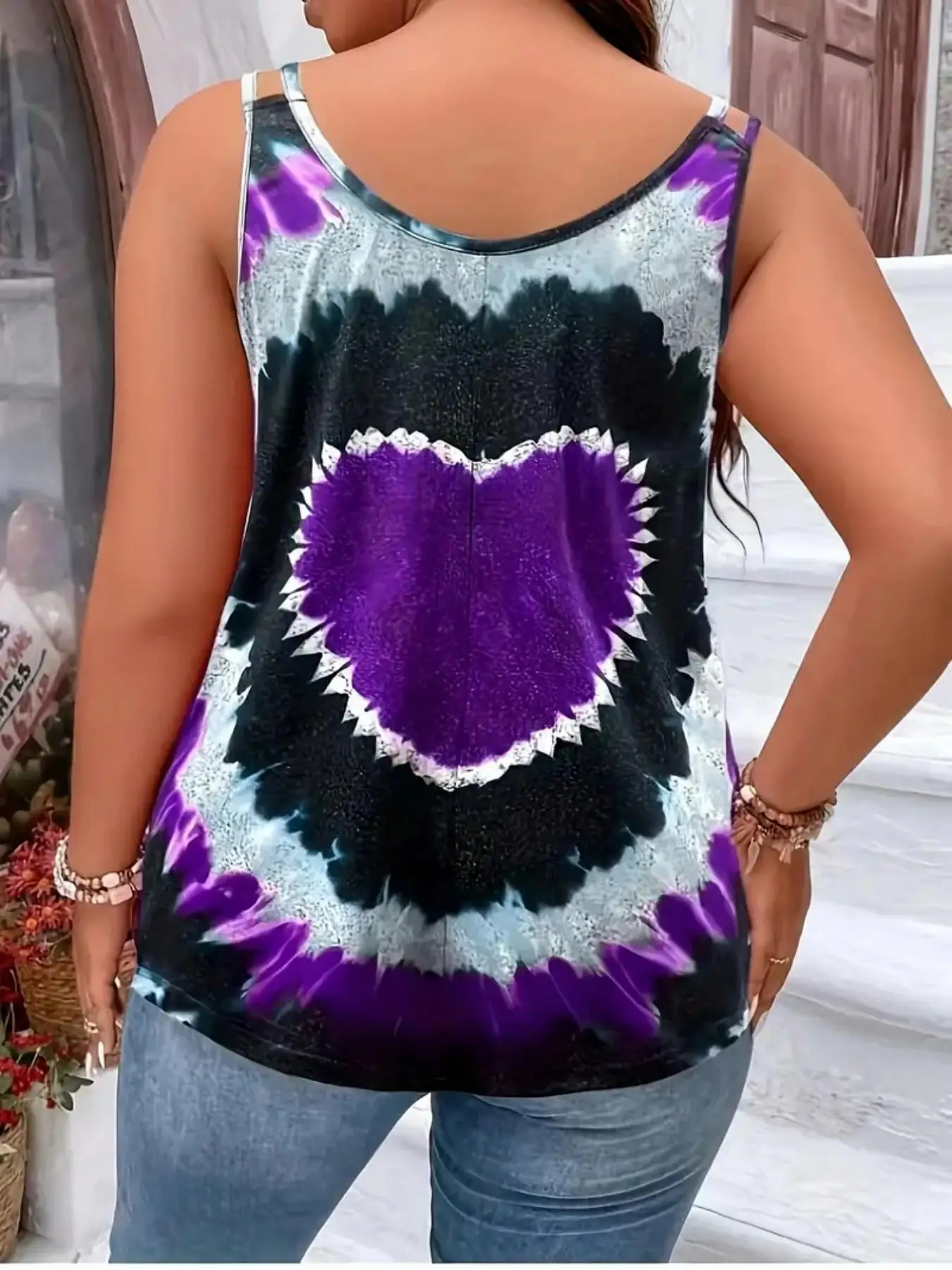 Euro-American Style 2026 New Plus Size Solid Color Round Neck Top Women's Heart Print Camisole Tank Top image 2