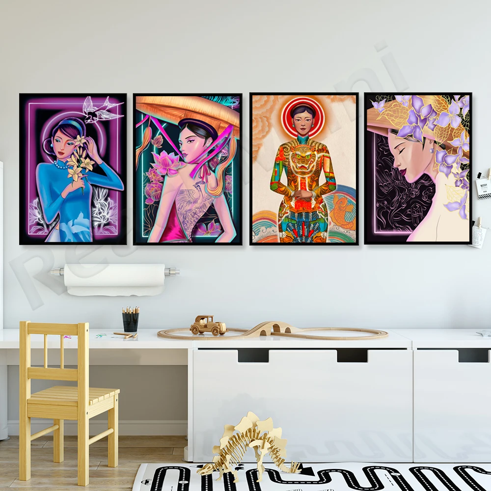 

Lady of North Vietnam, Lady of China and Vietnam, Lady of South Vietnam, Beauty of Ancient Vietnamese Woman Poster Printing