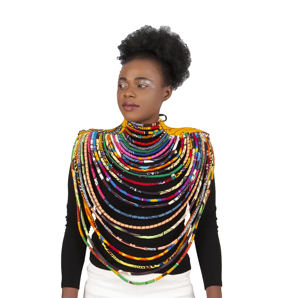 2023 Ankara Beautiful Multi Strand Necklace African Bold Colorful Long Exotic Jewelry Anfrica Handmade Long Collier WYB181