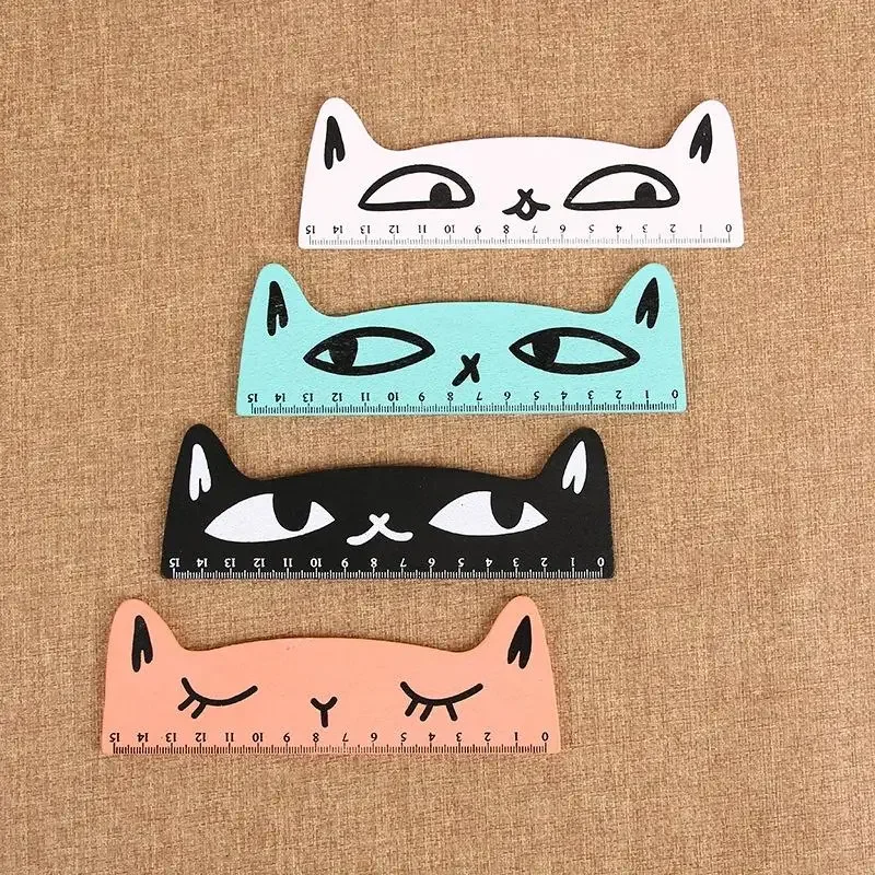 2Pcs Cute Lovely Cat Wooden Straight Ruler Measure Study Drawing Tool Student Stationery