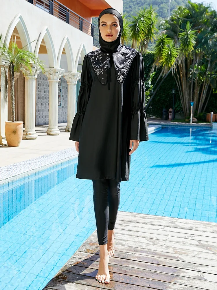 Roupa de banho muçulmana abaya feminina, hijab islâmico modesto, maiô verão, conjuntos de 3 peças, roupa de banho, 3 peças, 2022