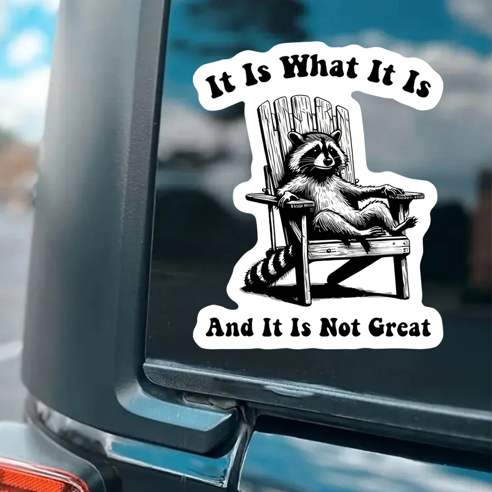 

11x14cm, It Is What It Is And It Is Not Great with Raccoon Design Waterproof Vinyl Car Decals for Windows, Bumper, Exterior