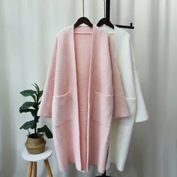 Autumn Long Cardigan 2025 Spring Knitted Women V-neck Winter Black Elegant Pink Outerwear Maxi Y2k Sweater Coat Soft Jacket