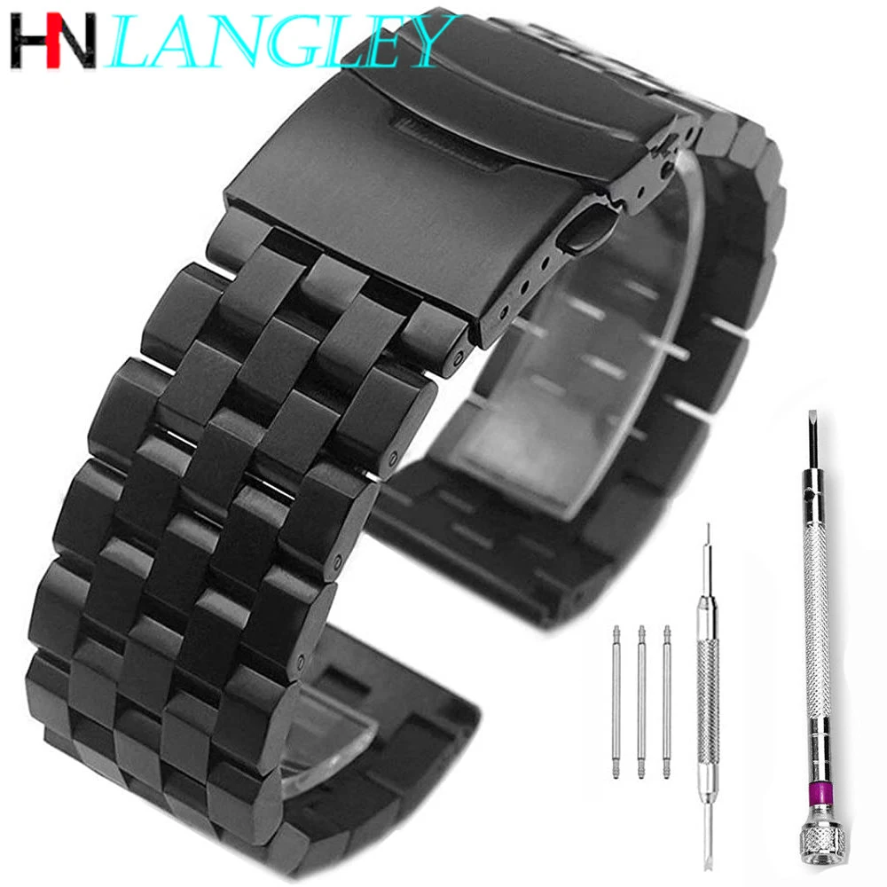 Brushed Stainless Steel Watch Band Strap 18mm/20mm/22mm/24mm/26mm Metal Replacement Bracelet Men Women Black/Silver WristBand