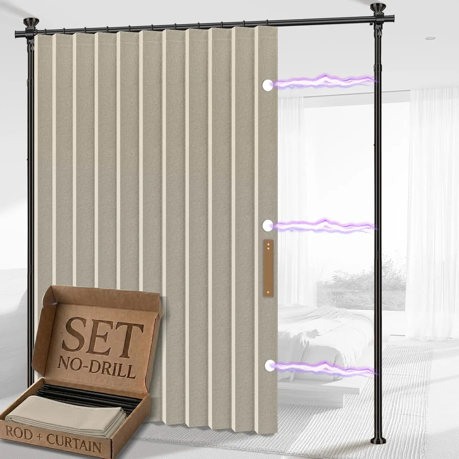 

Room Divider Curtain with Tension Rod, No Drilling, Blackout, W100 x L84 in, Cream White, 1 Panel