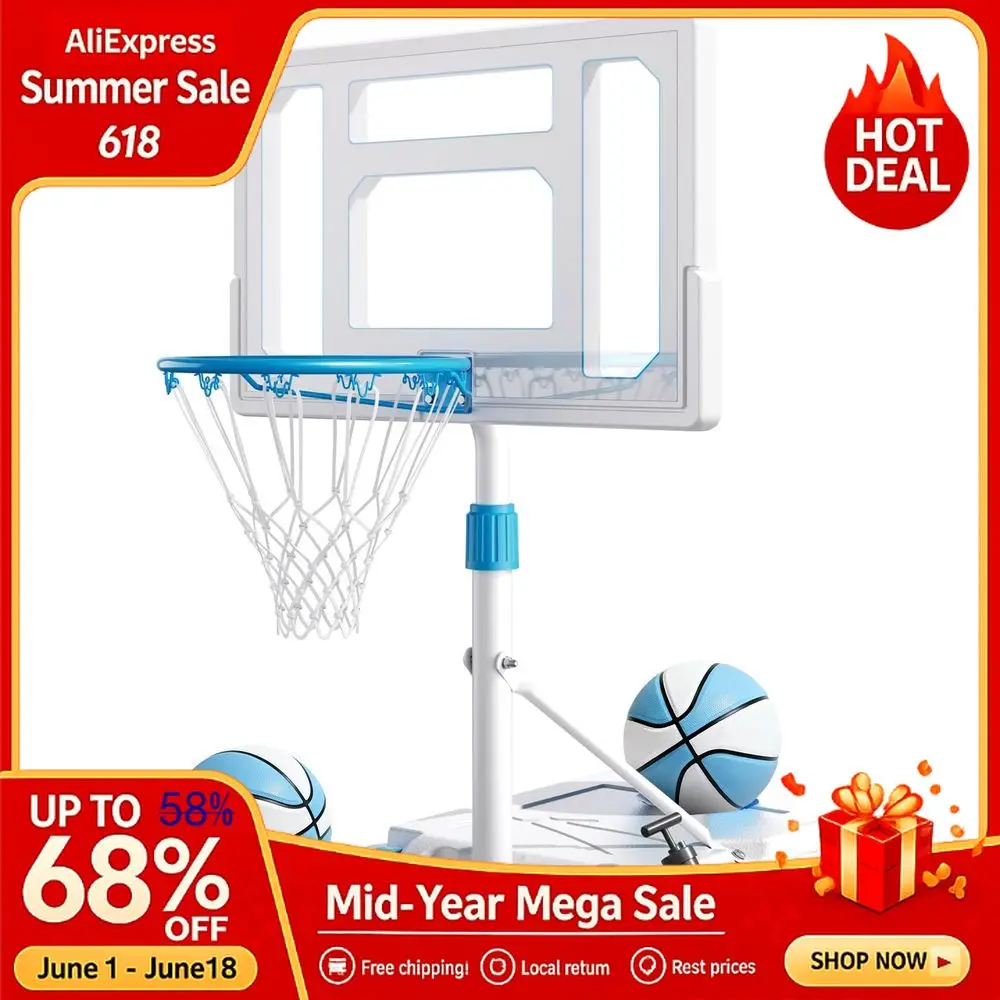 Pool Basketball Hoop, 32in Portable Swimming Basketball Hoop for Pool, Stainless Steel RustProof Basketball Goal Set, Custom